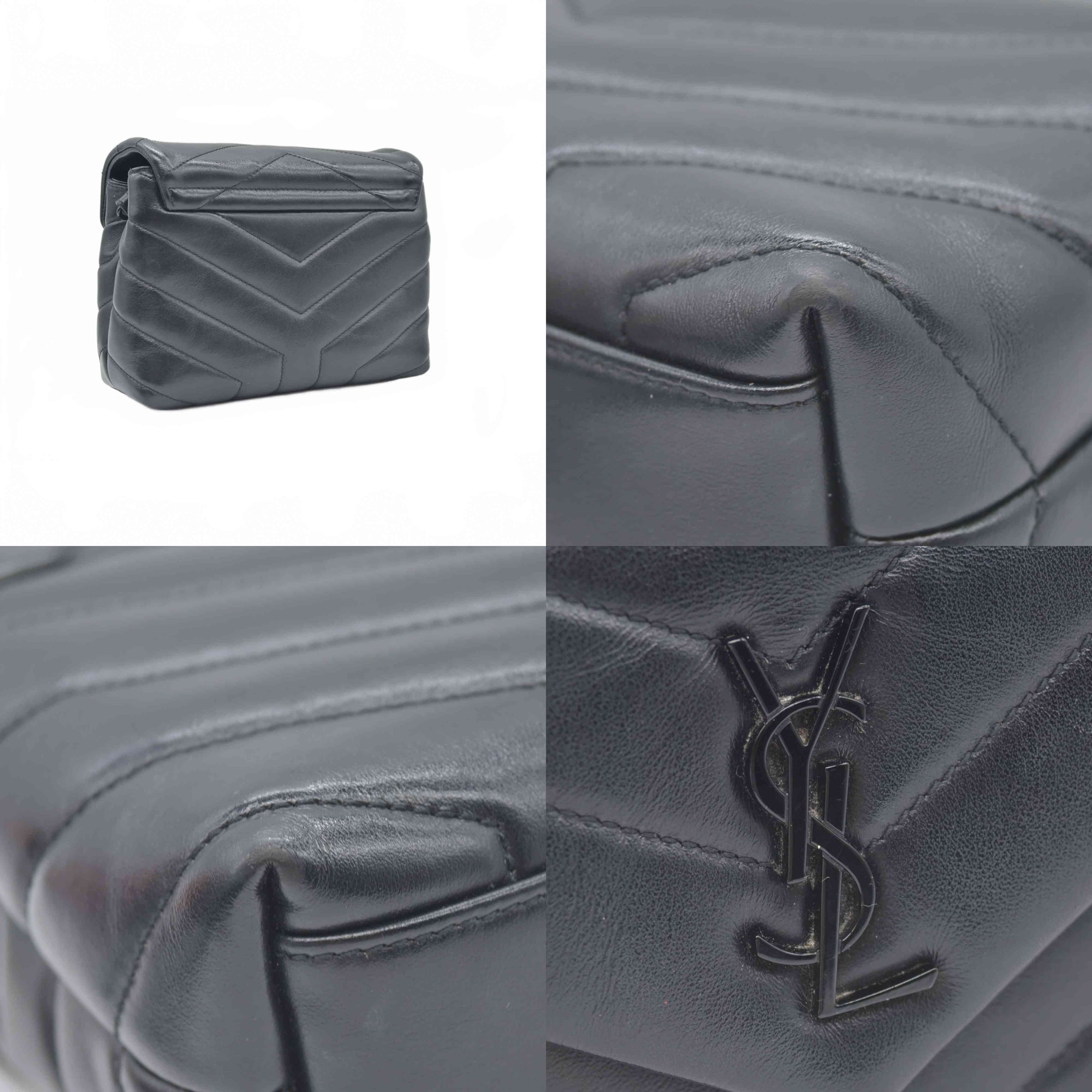 $1990 Saint Laurent Calfskin Y Quilted Monogram Monochrome Toy Loulou Crossbody Bag Black