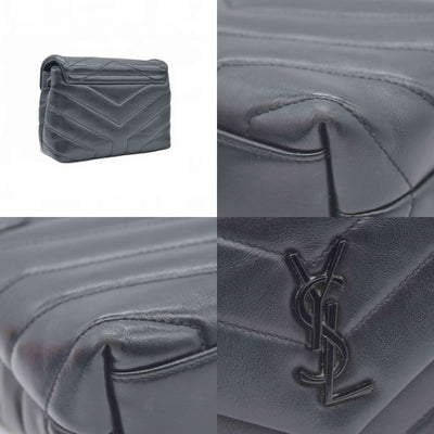 $1990 Saint Laurent Calfskin Y Quilted Monogram Monochrome Toy Loulou Crossbody Bag Black