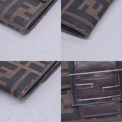 $580 DAMAGED FENDI Canvas FF Zucca Buckle Continental Flap Wallet Brown CONSIGNMENT 10021588