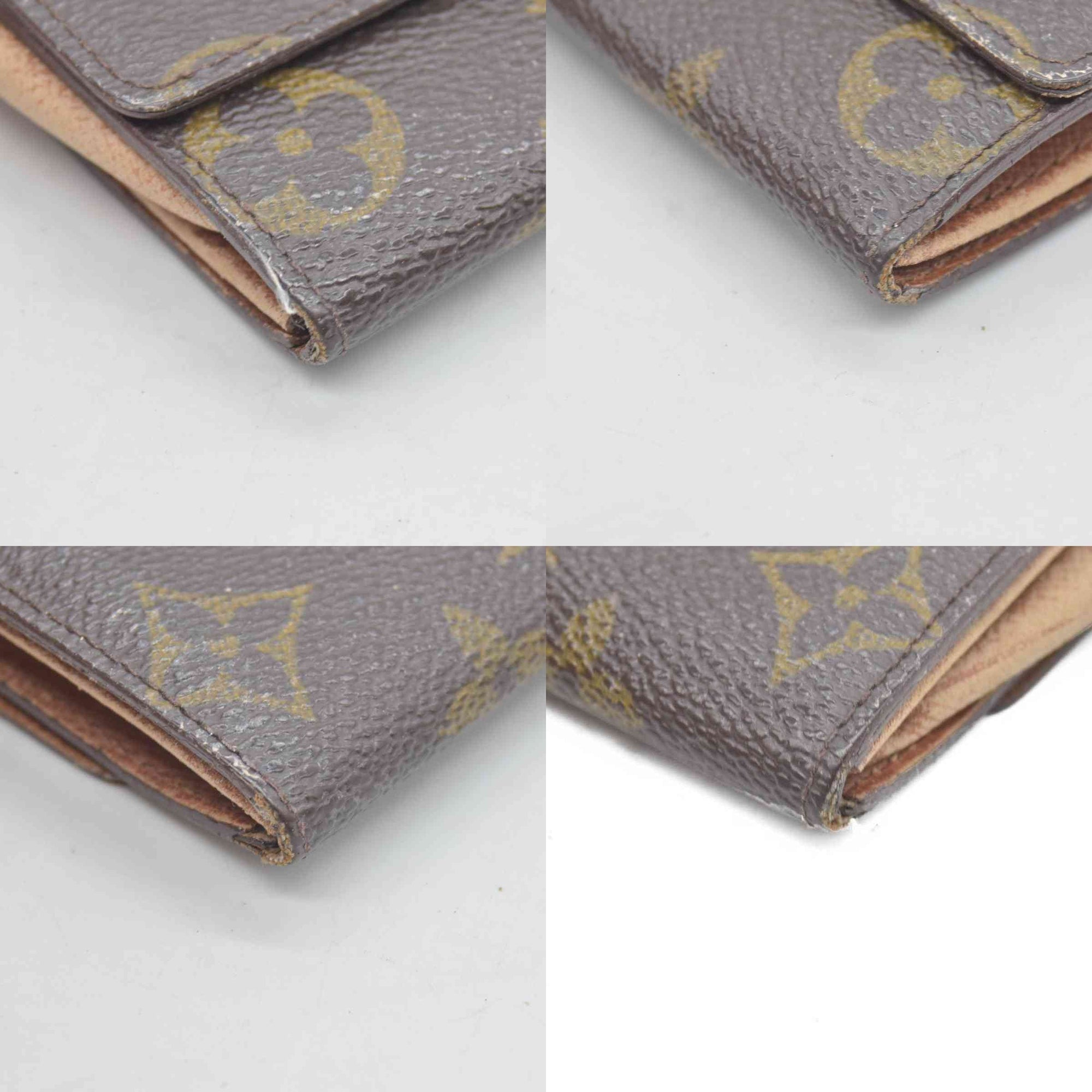 $435 Louis Vuitton Monogram Porte Monnaie Plat Coin Purse Wallet Brown MI1802
