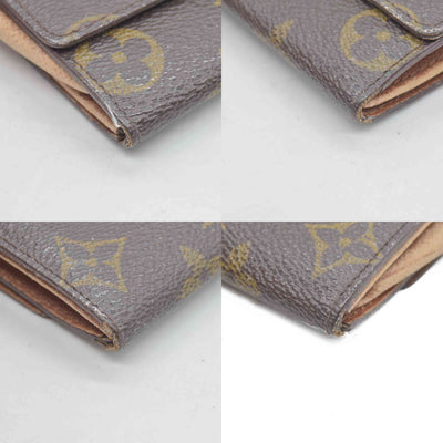 $435 Louis Vuitton Monogram Porte Monnaie Plat Coin Purse Wallet Brown MI1802
