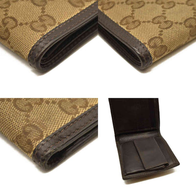 GUCCI GG Logo Canvas Leather Bifold Wallet Beige