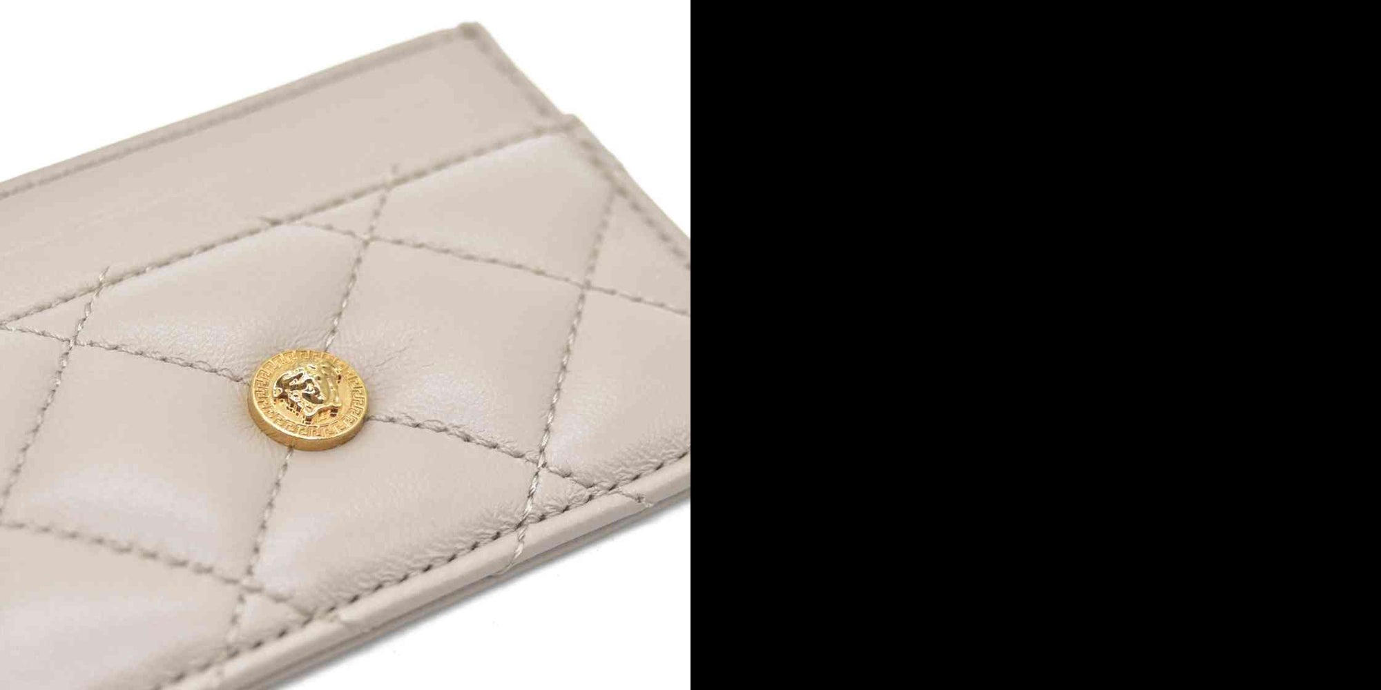 $295 Versace Medusa Quilted Card Holder Beige CONSIGNMENT