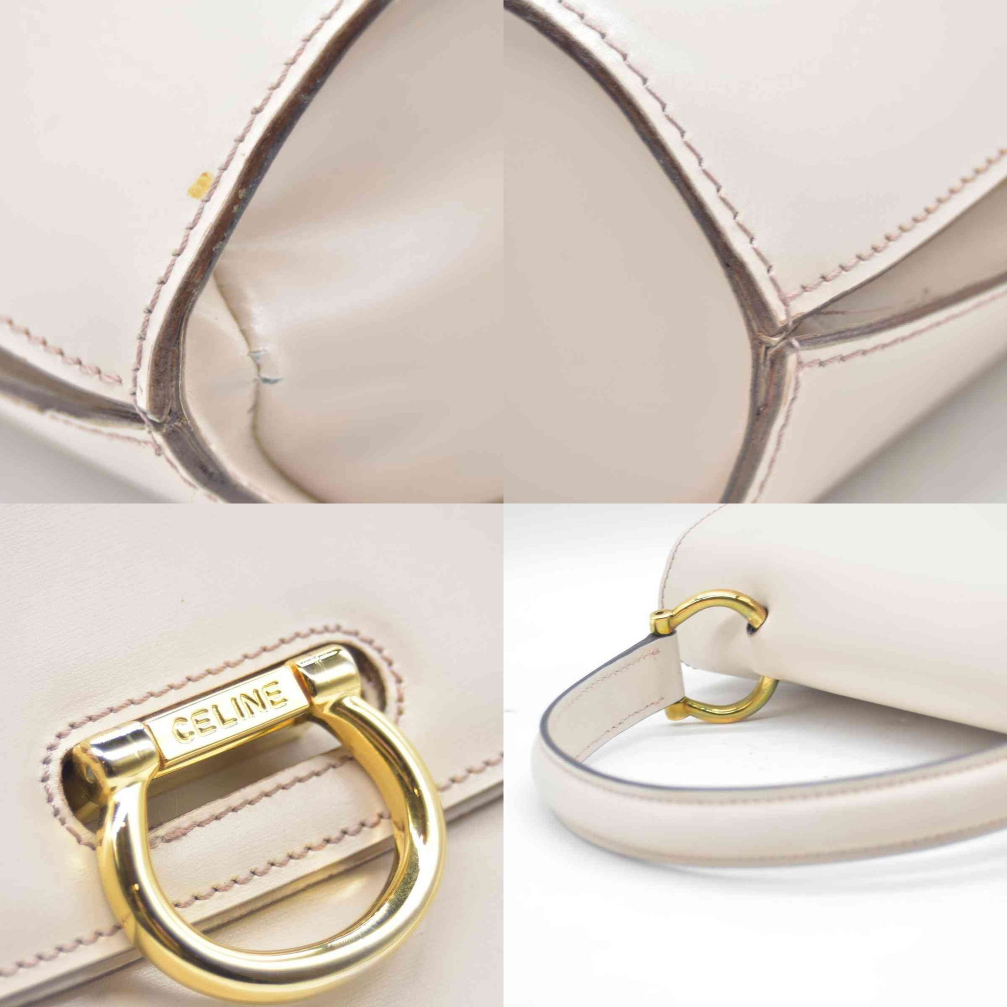 $2450 CONSIGNMENT CELINE Flap Ring Handbag Beige Women's Leather CELINE