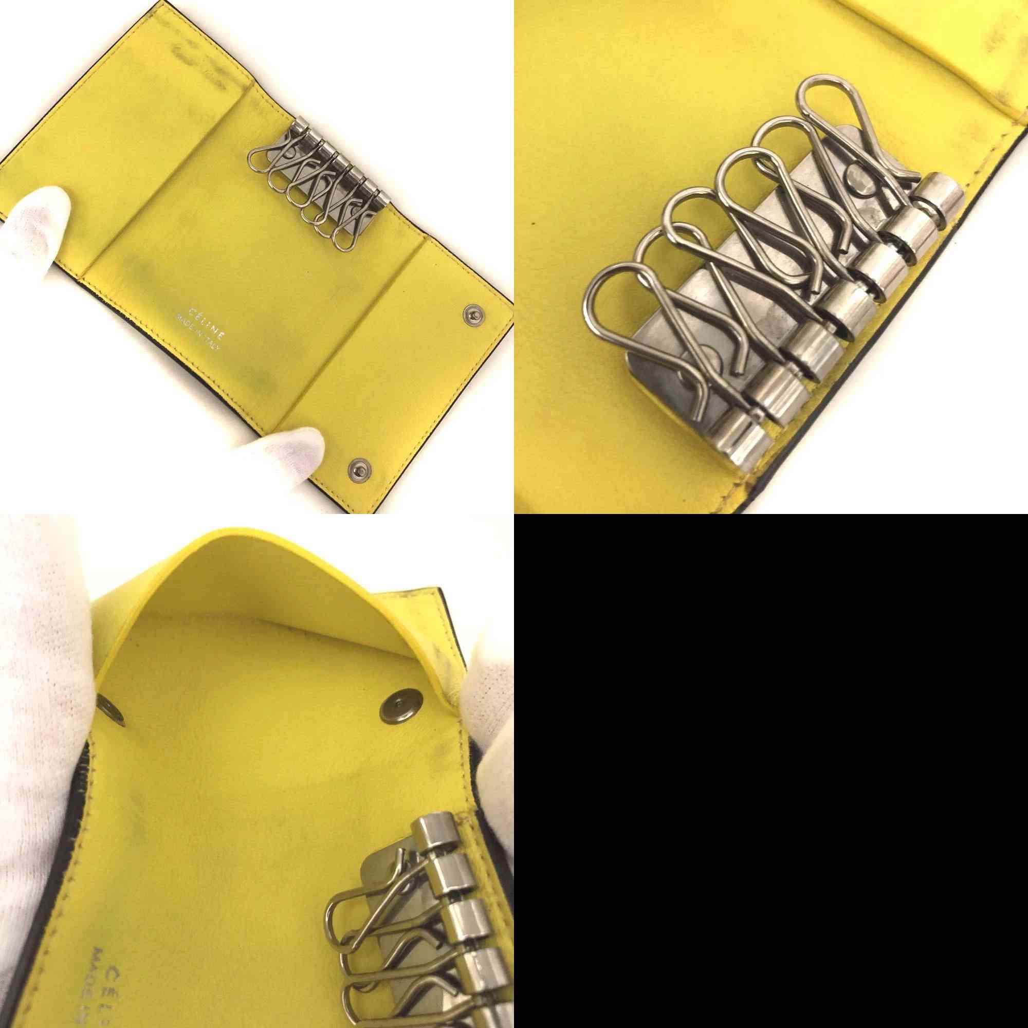 $490 CELINE Logo Leather 6 Ring Key Case Gray