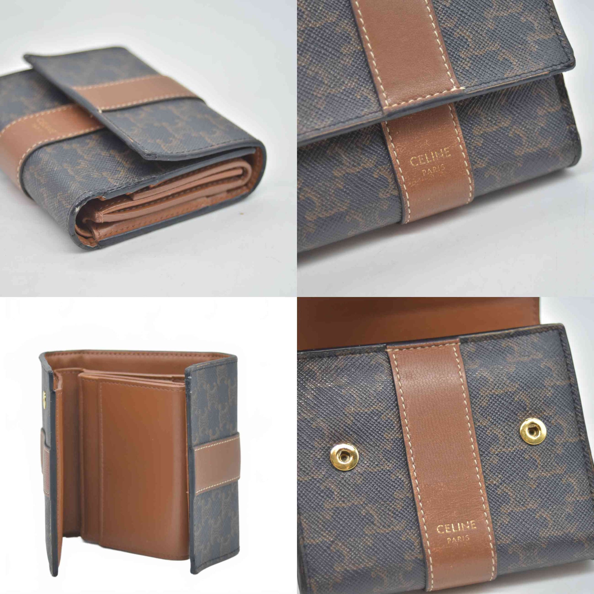 $690 Celine Triomphe Canvas Trifold Compact Wallet CONSIGNMENT