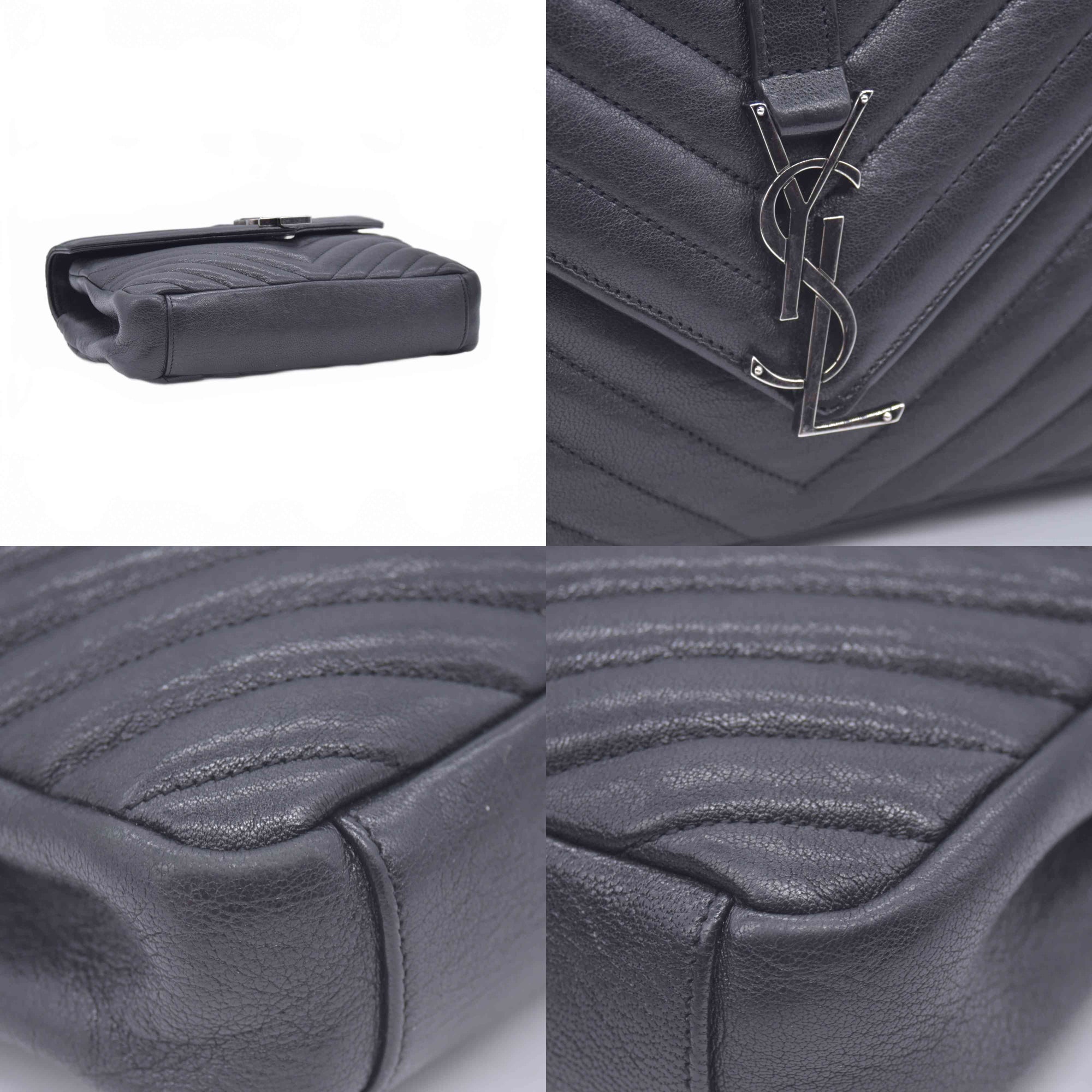 $2750 2016 Saint Laurent Sheepskin Matelasse Chevron Monogram Medium College Bag Black 10021141