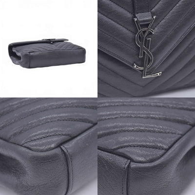 $2750 2016 Saint Laurent Sheepskin Matelasse Chevron Monogram Medium College Bag Black 10021141
