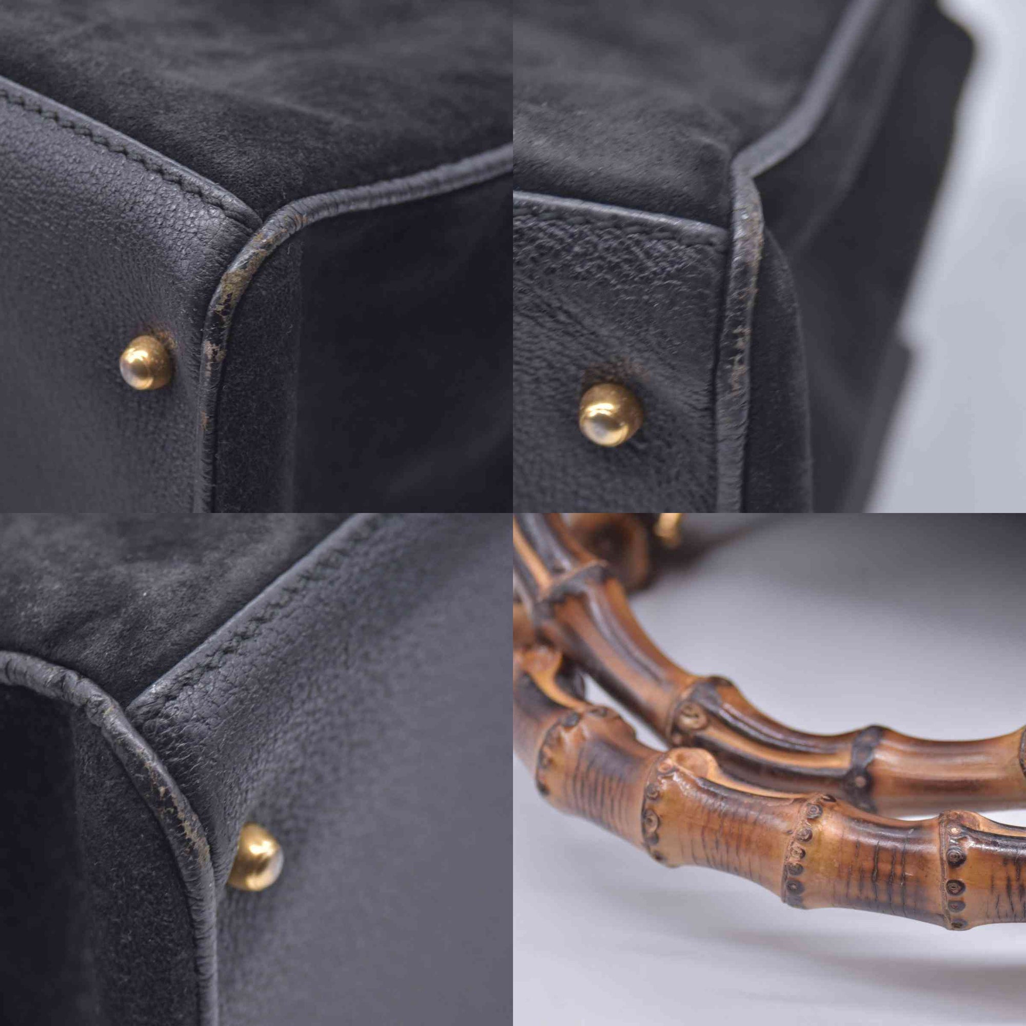$1850 GUCCI Vintage Black Suede Leather Bamboo Top Handle Bag CONSIGNMENT 10021506