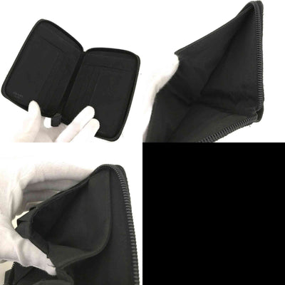 $480 PRADA Tessuto Nylon Logo Plate Zippy Bifold Wallet Black