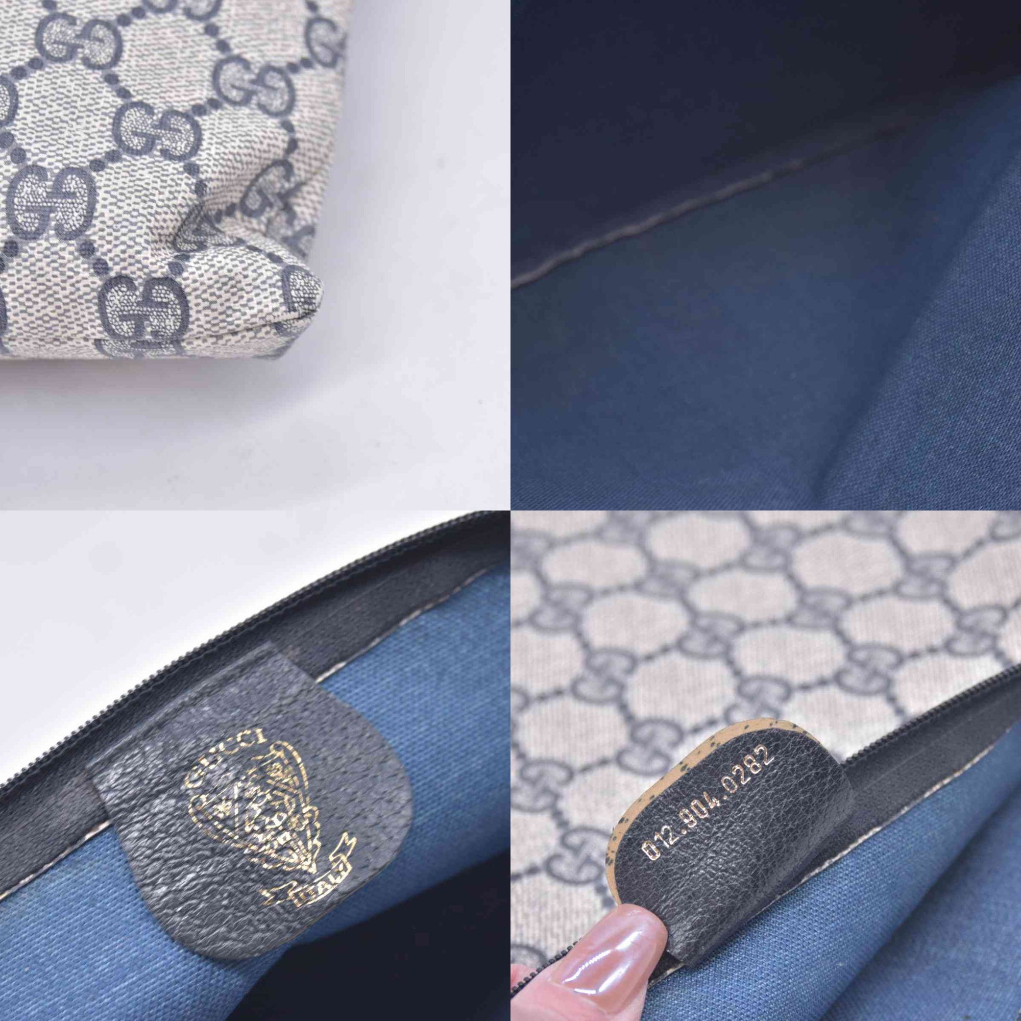 $550 GUCCI Vintage Navy GG Supreme Canvas Clutch Pouch Blue Grey CONSIGNMENT 10021218