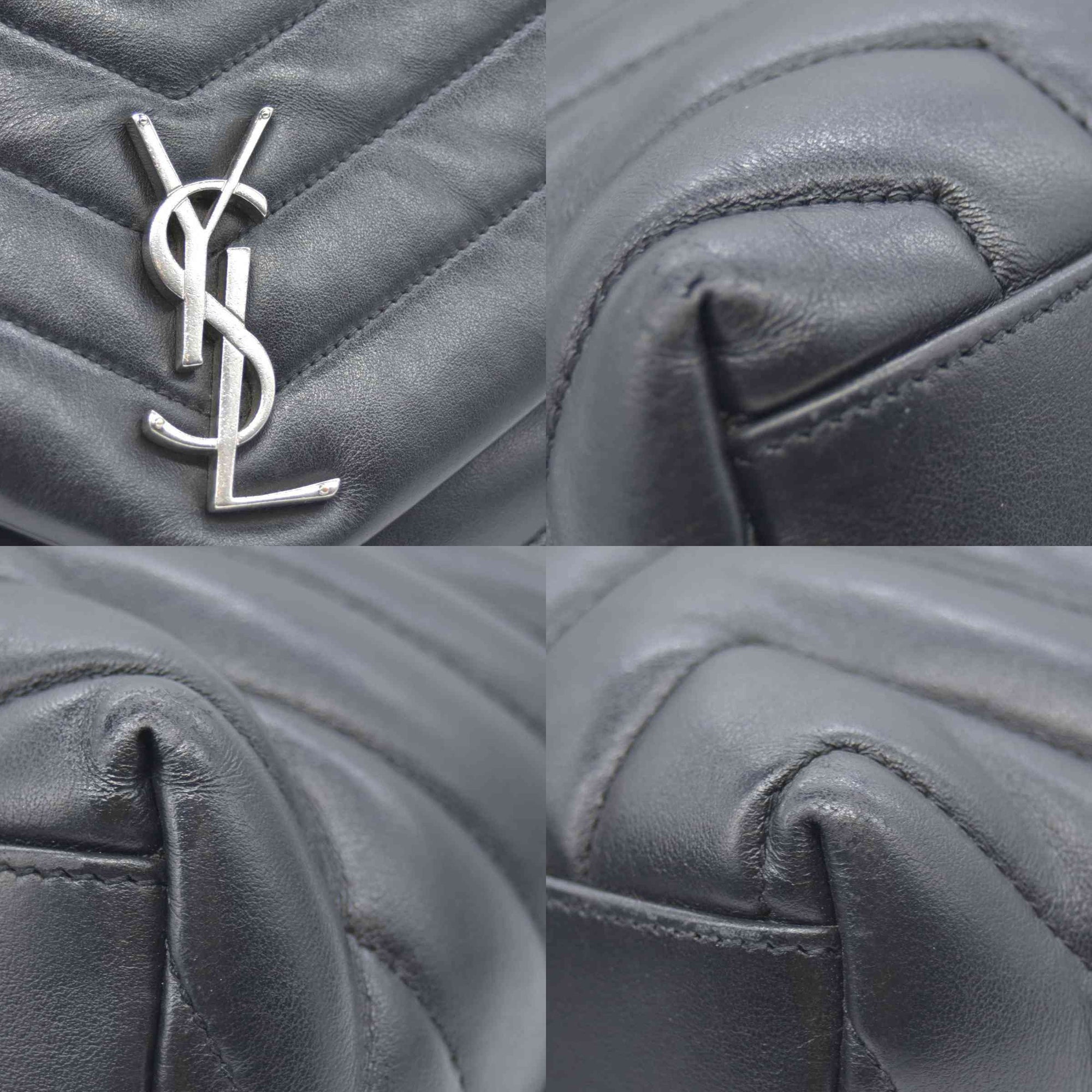$3250 Saint Laurent Quilted Monogram Medium Loulou Chain Satchel Black