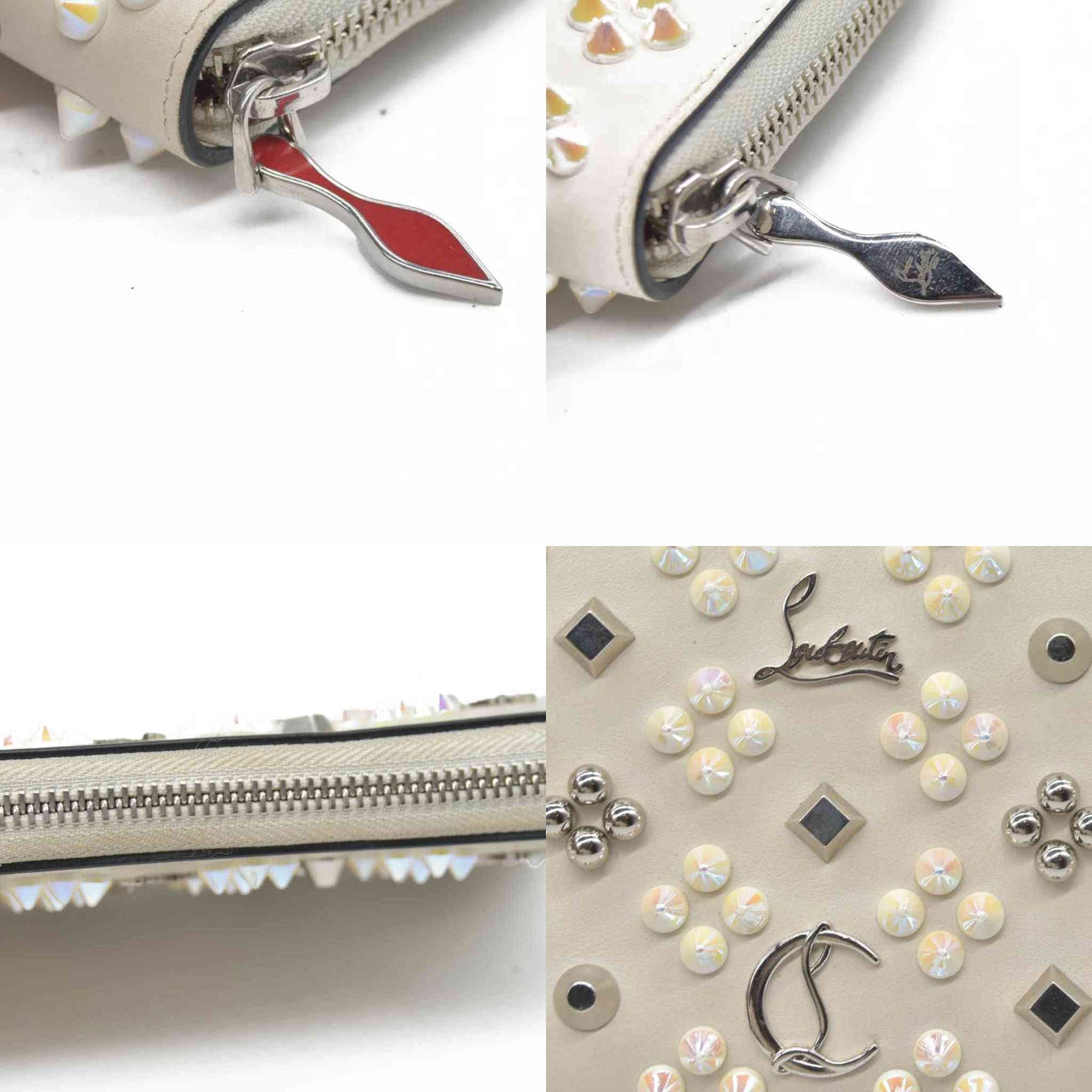 $950 CONSIGNMENT Christian Louboutin Panettone Long Wallet Cream with Loubinthesky Spikes
