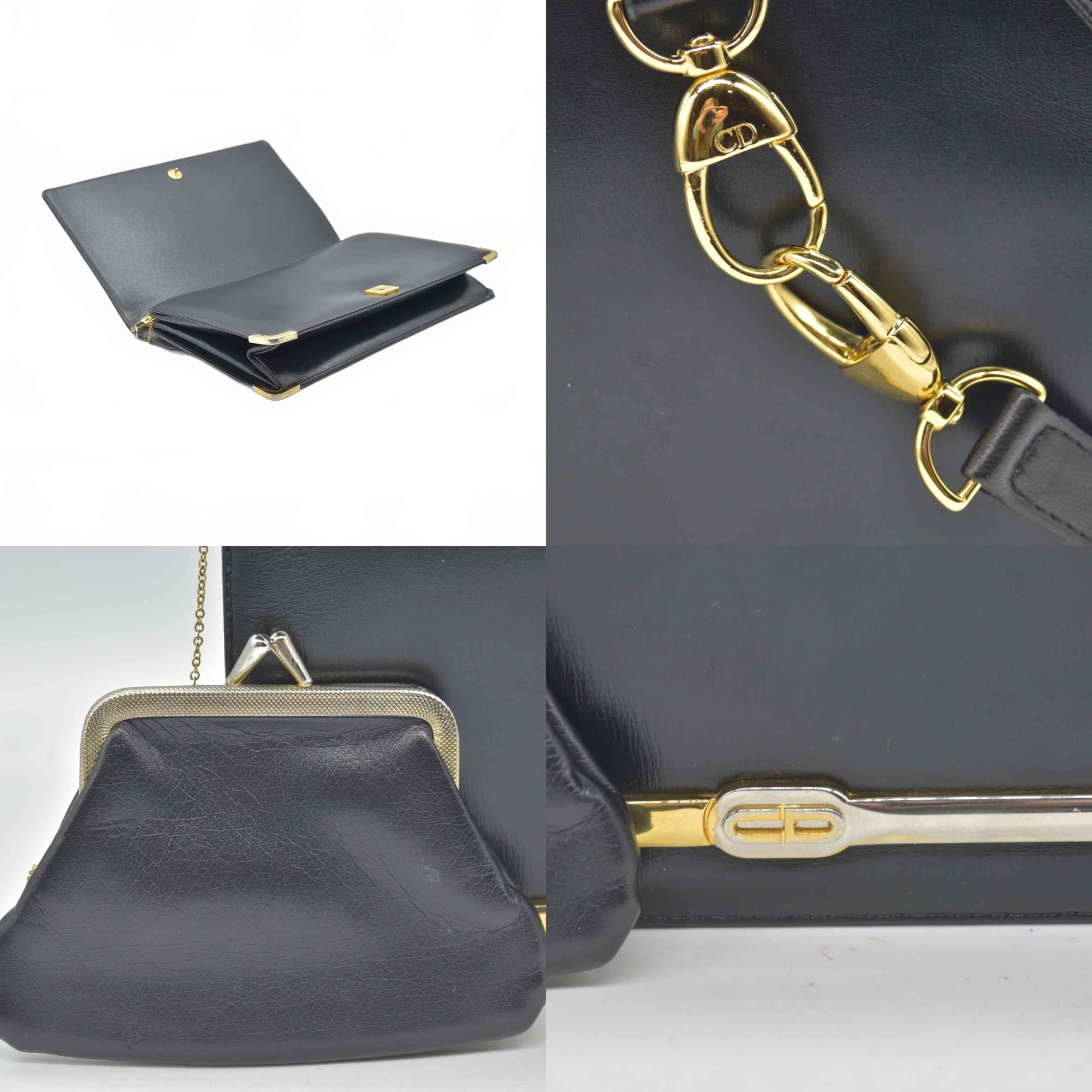 $1290 Christian Dior Shoulder Bag Black Leather