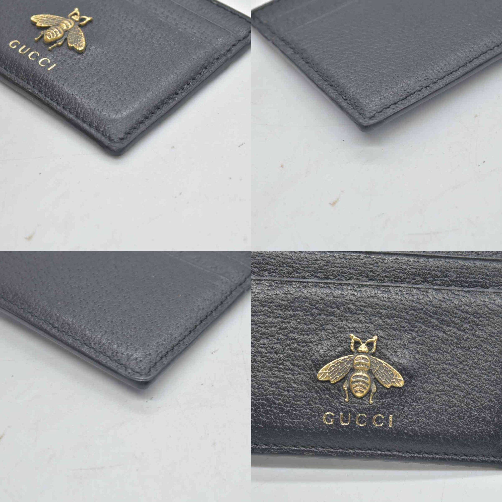 Gucci Pebbled Calfskin Animalier Card Holder Black CONSIGNMENT