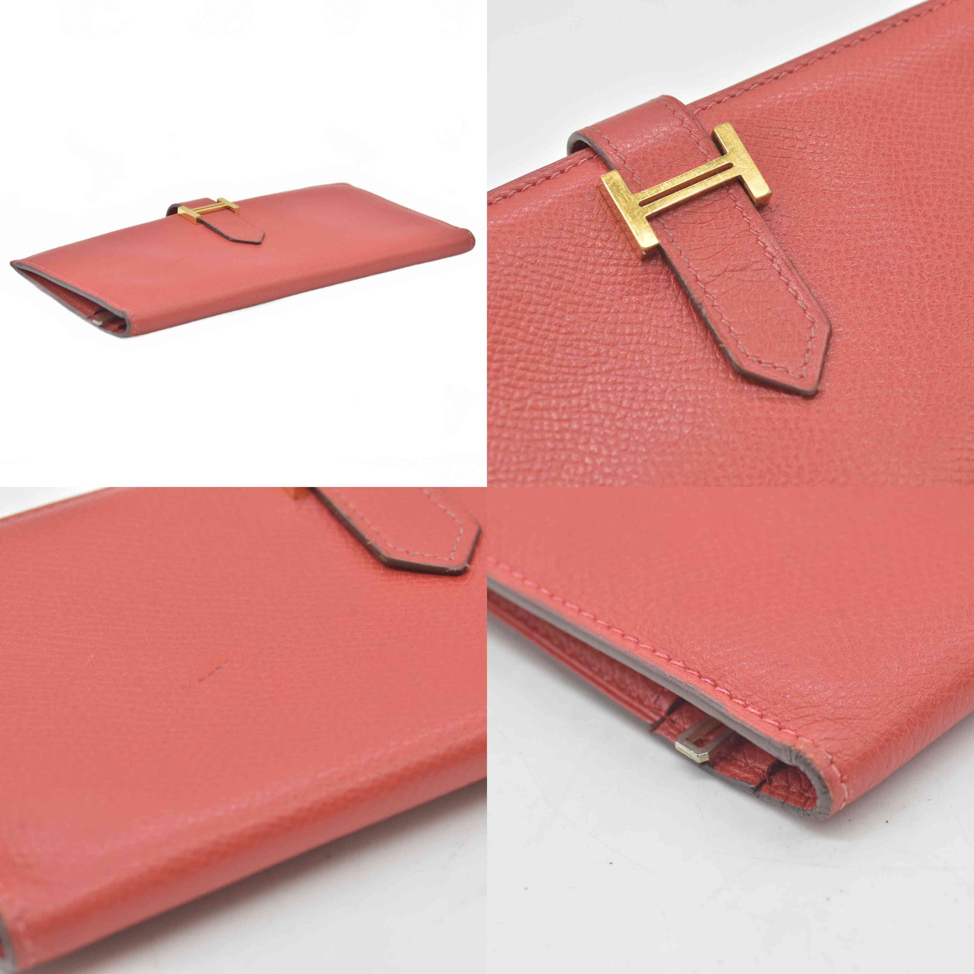 $4100 Hermes Epsom Bearn Gusset Wallet Rouge