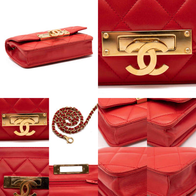 Chanel Lambskin Quilted Golden Class Wallet on Chain woc Red