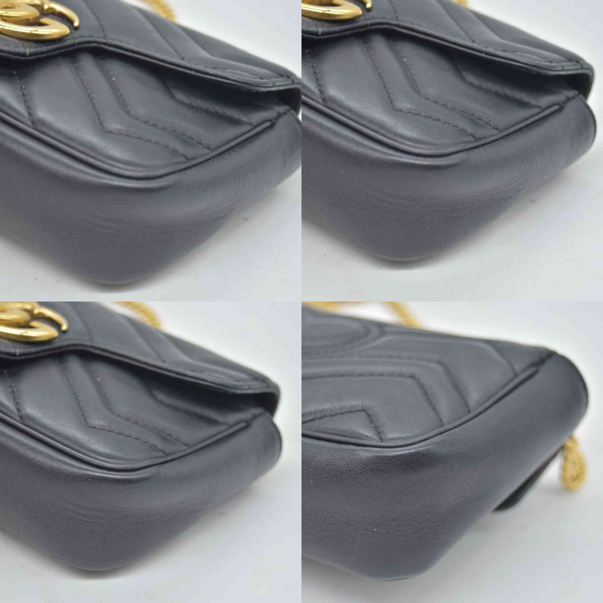 $1650 Gucci Calfskin Matelasse Super Mini GG Marmont Shoulder Bag Black CONSIGNMENT