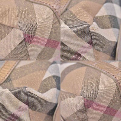 $890 BURBERRY House Check Metallic Lurex Bowling Satchel Bag Beige CONSIGNMENT 10021503