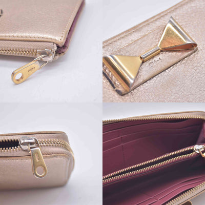 $550 Chloe Bobbie Bow Zip Around Gold Leather Wallet 10020988