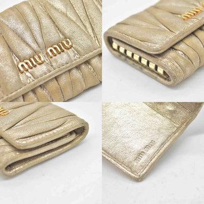 Miu Miu Matelassé Leather Card Holder Key Case Gold