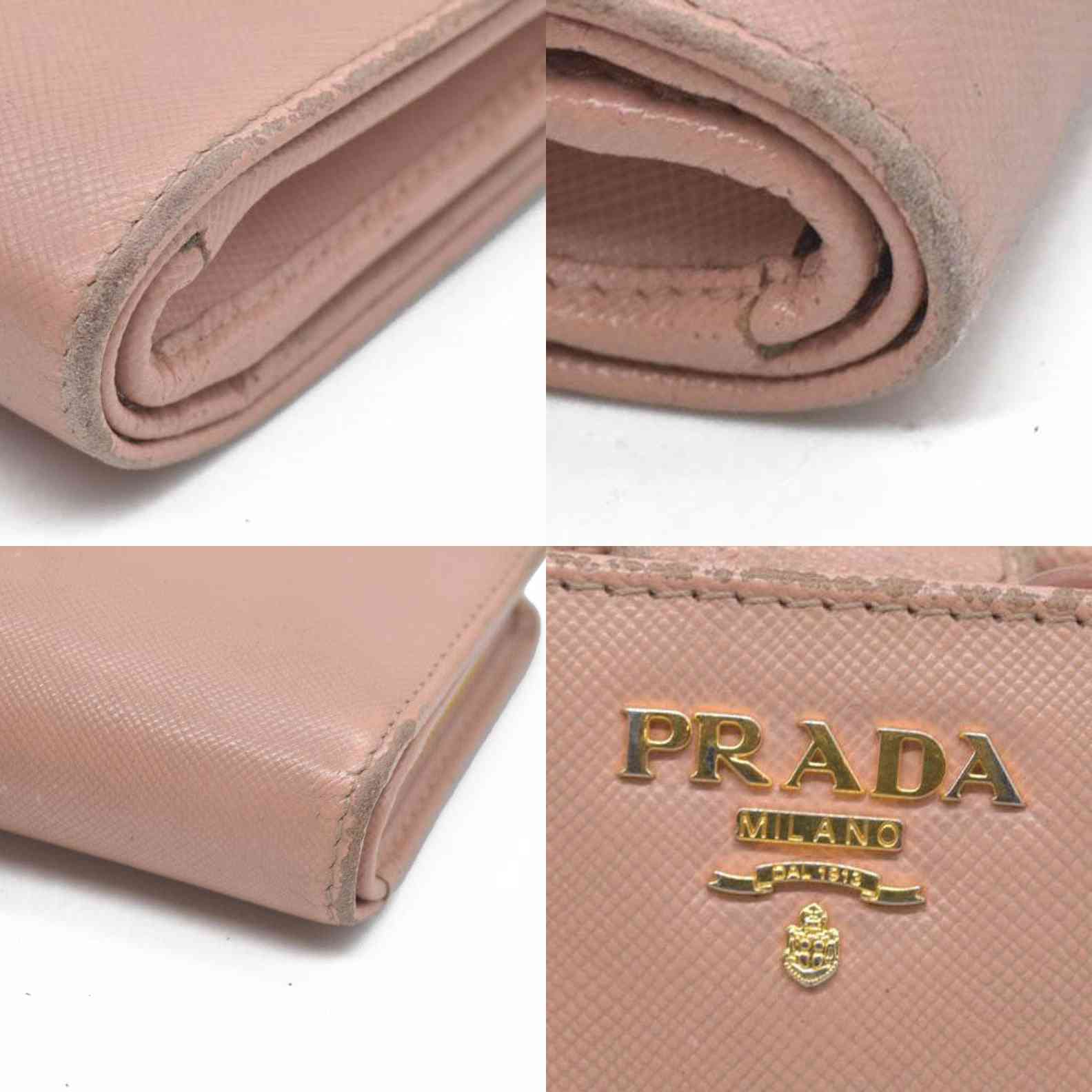 PRADA Logo Saffiano Leather Bifold Wallet Purse Pink