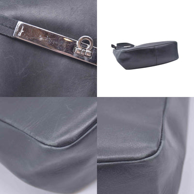 $950 SALVATORE FERRAGAMO Leather Gancini Lock Shoulder Bag Black CONSIGNMENT 10021187