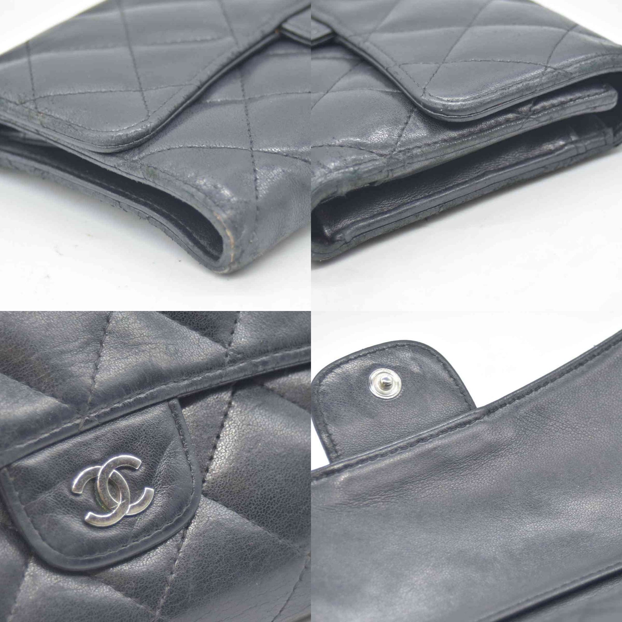 $1375 Chanel Lambskin Quilted Large Flap Wallet Black CONSIGNMENT