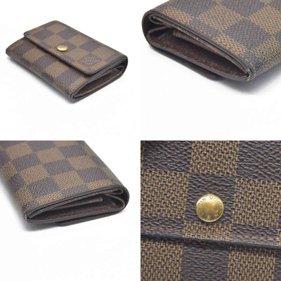 Louis Vuitton Damier Porte Monnaie Plat Coin Purse Wallet Brown MI1014