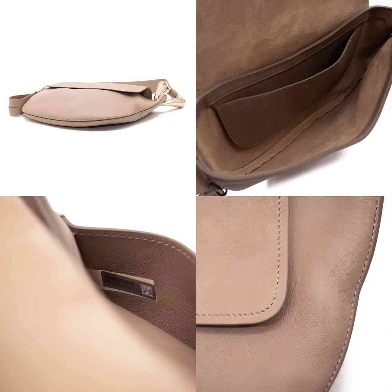 NEW Chloe Hobo Kiss Motty Grey Beige Leather Shoulder Bag