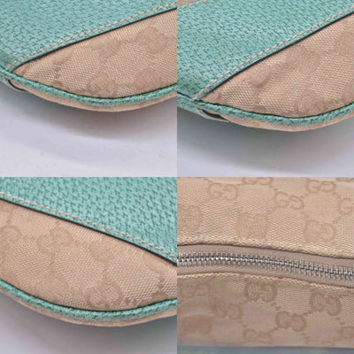 $890 GUCCI GG Canvas Seafoam Green Leather Curved Hobo Shoulder Bag Beige CONSIGNMENT 10021457
