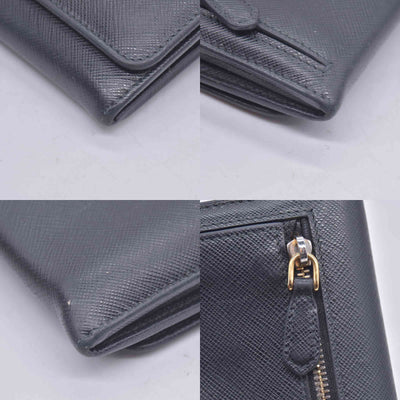 $780 PRADA Saffiano Metal Continental Flap Wallet Nero CONSIGNMENT 10021171
