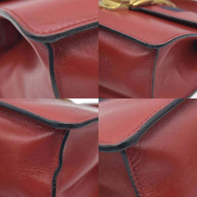 $1980 Gucci  Calfskin Mini Sylvie Chain Shoulder Bag Hibiscus Red