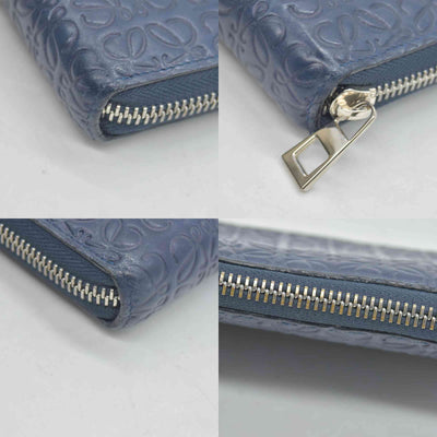 $990 Loewe Calfskin Embossed Repeat Medium Zip Wallet Blue CONSIGNMENT