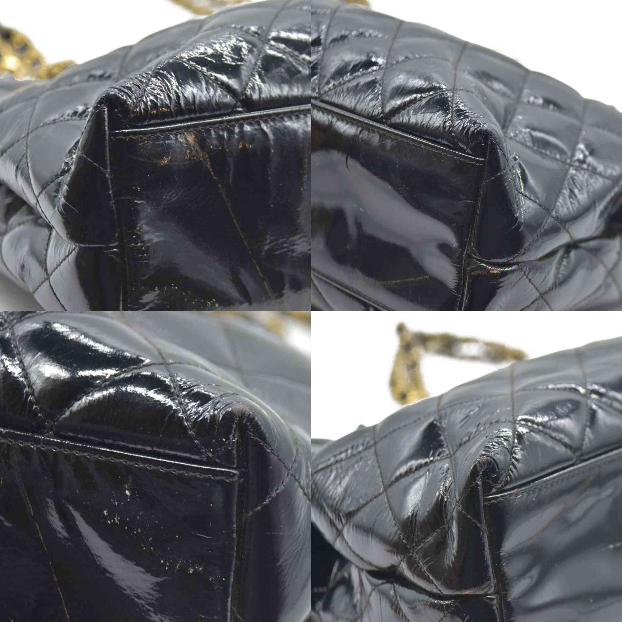 CHANEL Matelasse Chain Shoulder Bag Patent leather Black Gold CC