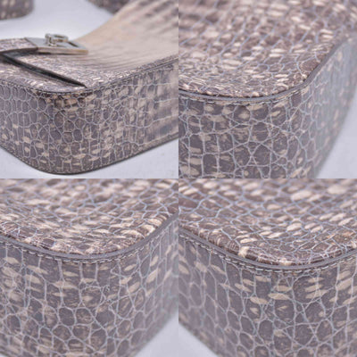 Salvatore Ferragamo Croc Embossed Beige Leather Hobo Shoulder Bag CONSIGNMENT