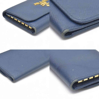 PRADA Logo Saffiano Leather 6 Ring Key Case Navy blue
