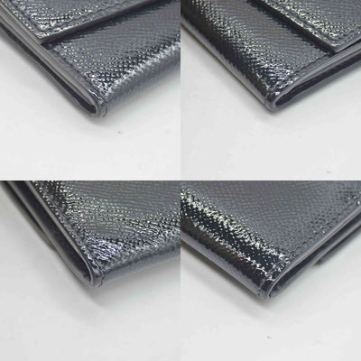$620 Burberry Grainy Calfskin Patent Black Leather Porter Continental Wallet Black CONSIGNMENT