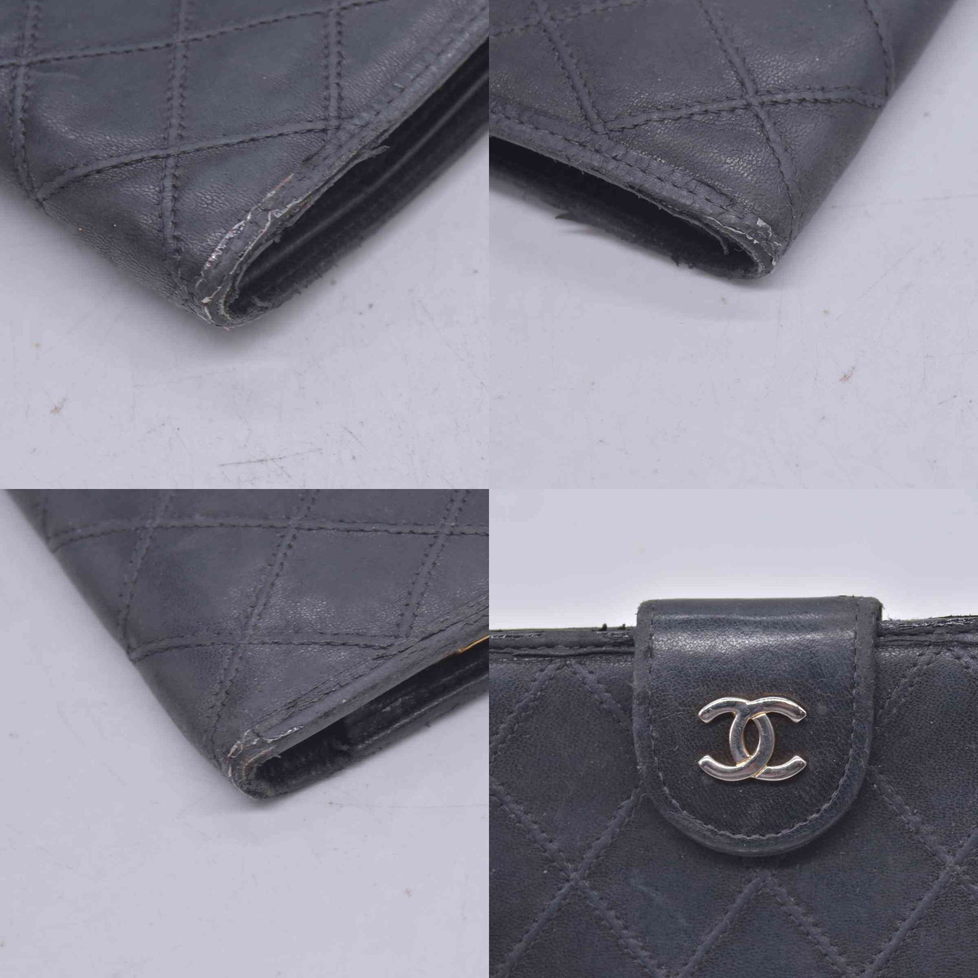 $950 CHANEL Black Quilted Leather Bifold Flap Wallet CONSIGNMENT 10021581