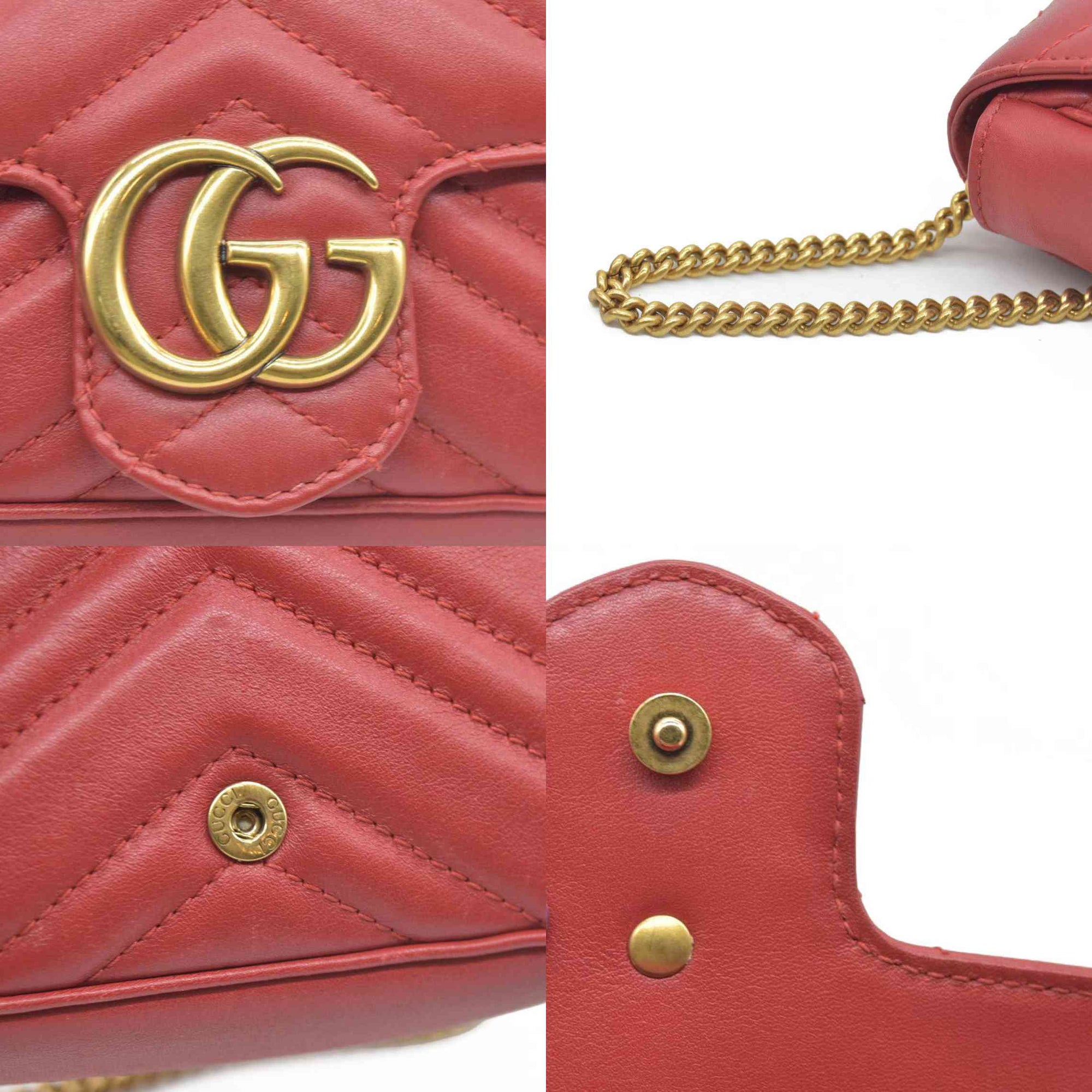 $1550 Gucci Leather Marmont Super Mini Red