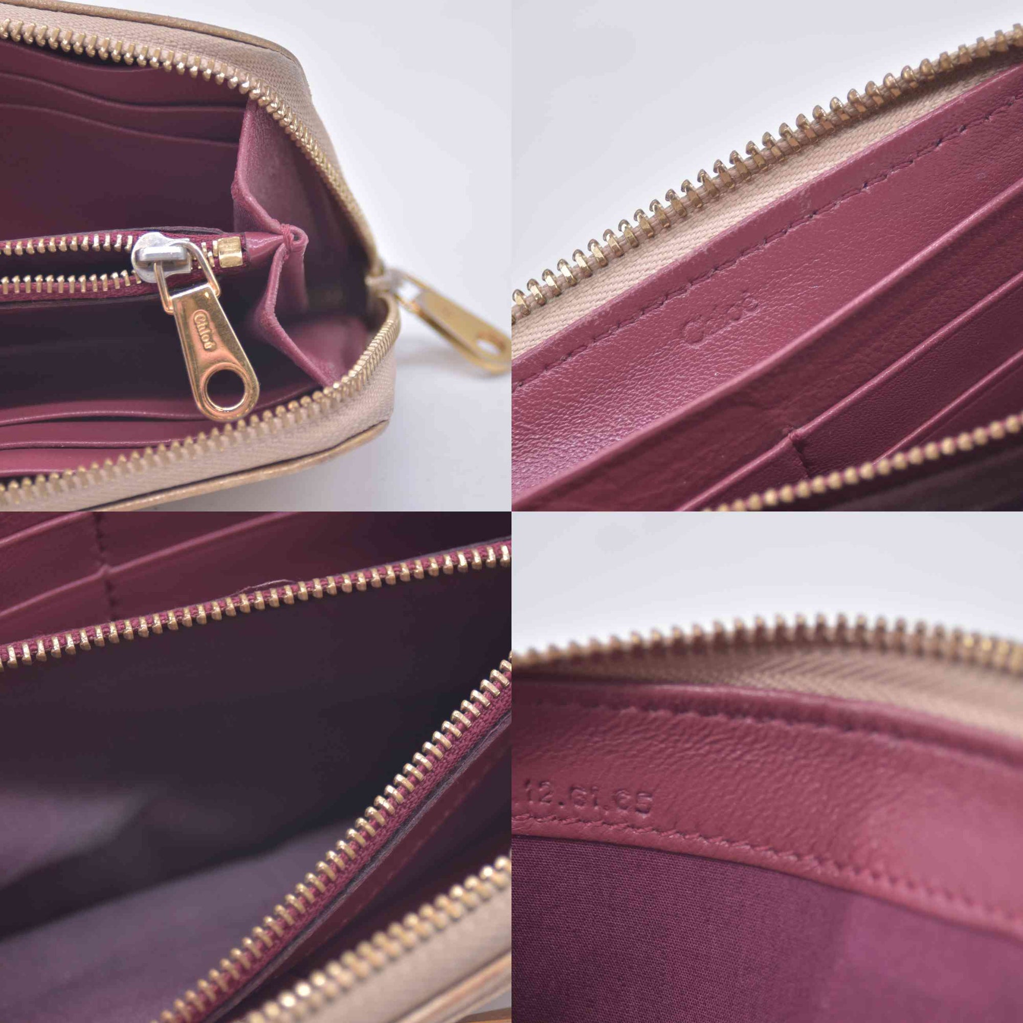 $550 Chloe Bobbie Bow Zip Around Gold Leather Wallet 10020988