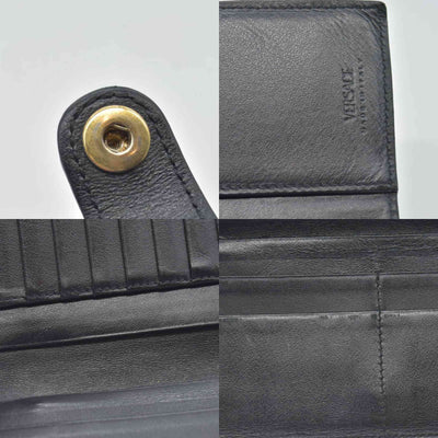 VERSACE Medusa Wallet Black Leather Unisex Bifold Long Wallet with Gold Hardware CONSIGNMENT