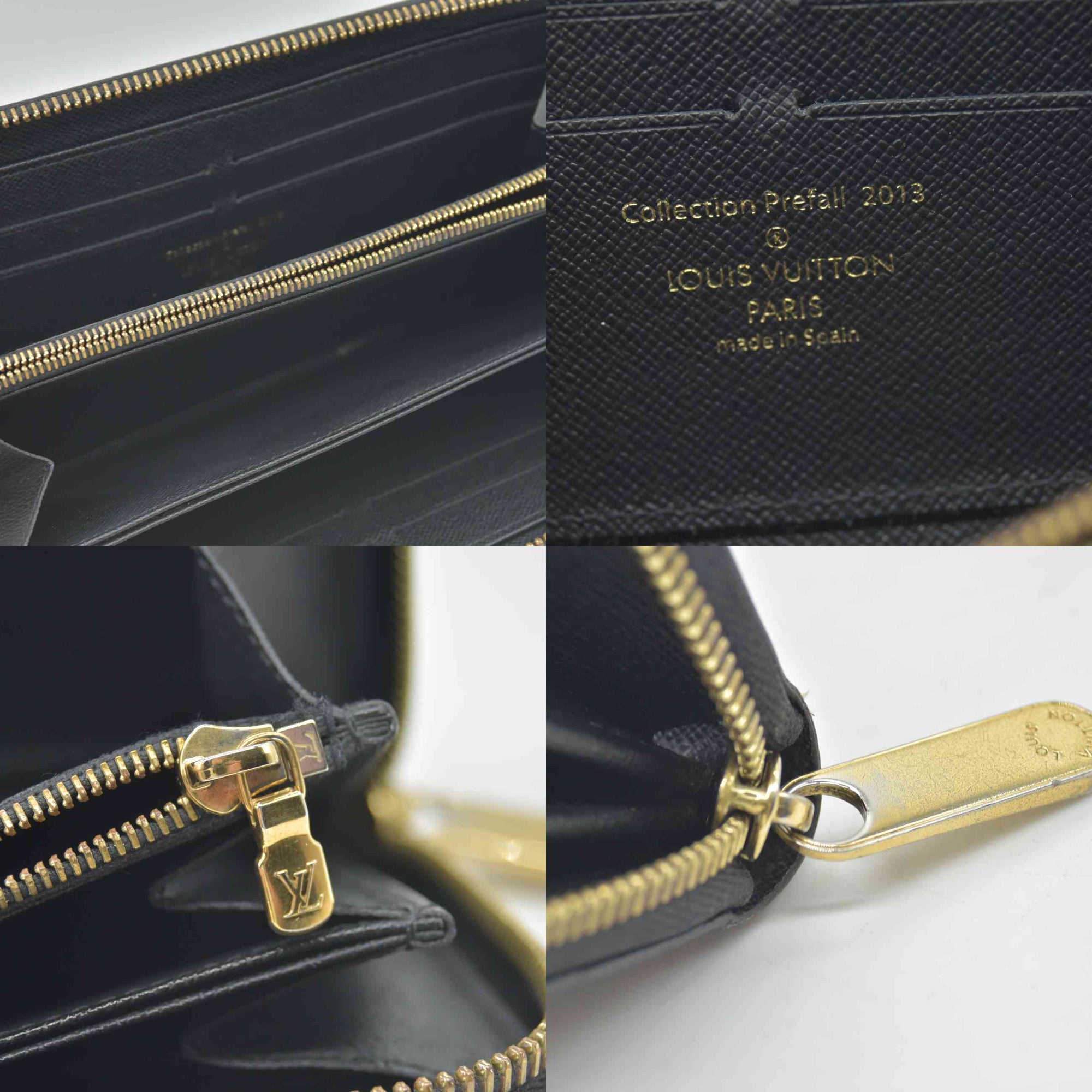 $1050 2013 LOUIS VUITTON Damier Payette Zippy Wallet Long Wallet Black CA1183