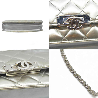 $3000 Chanel  Patent Quilted Golden Class Wallet on Chain WOC Silver