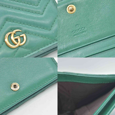 $580 Gucci  Marmont Double G Logo Compact Wallet Emerald CONSIGNMENT