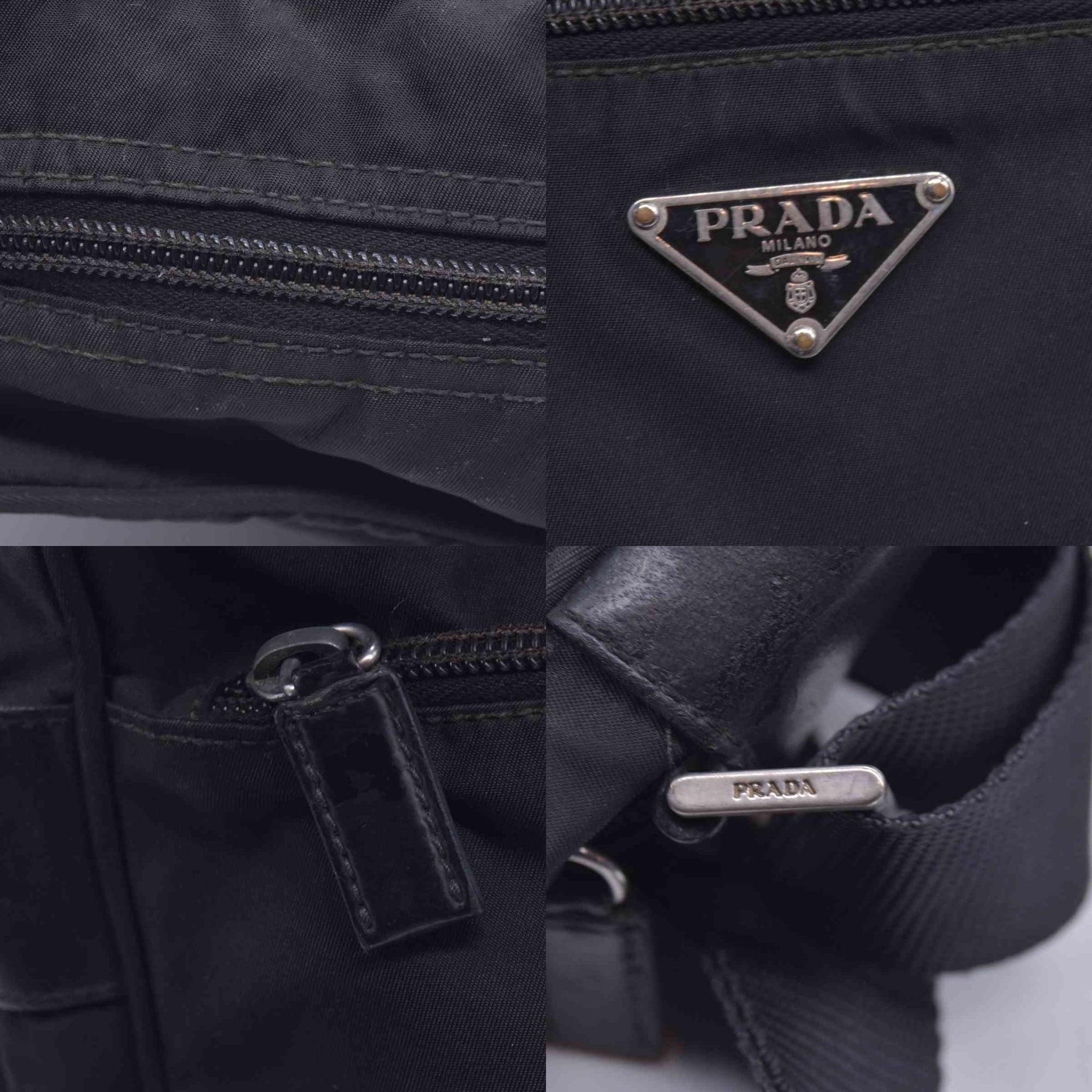 $2050 Prada Black Re-Nylon and Saffiano Shoulder Bag