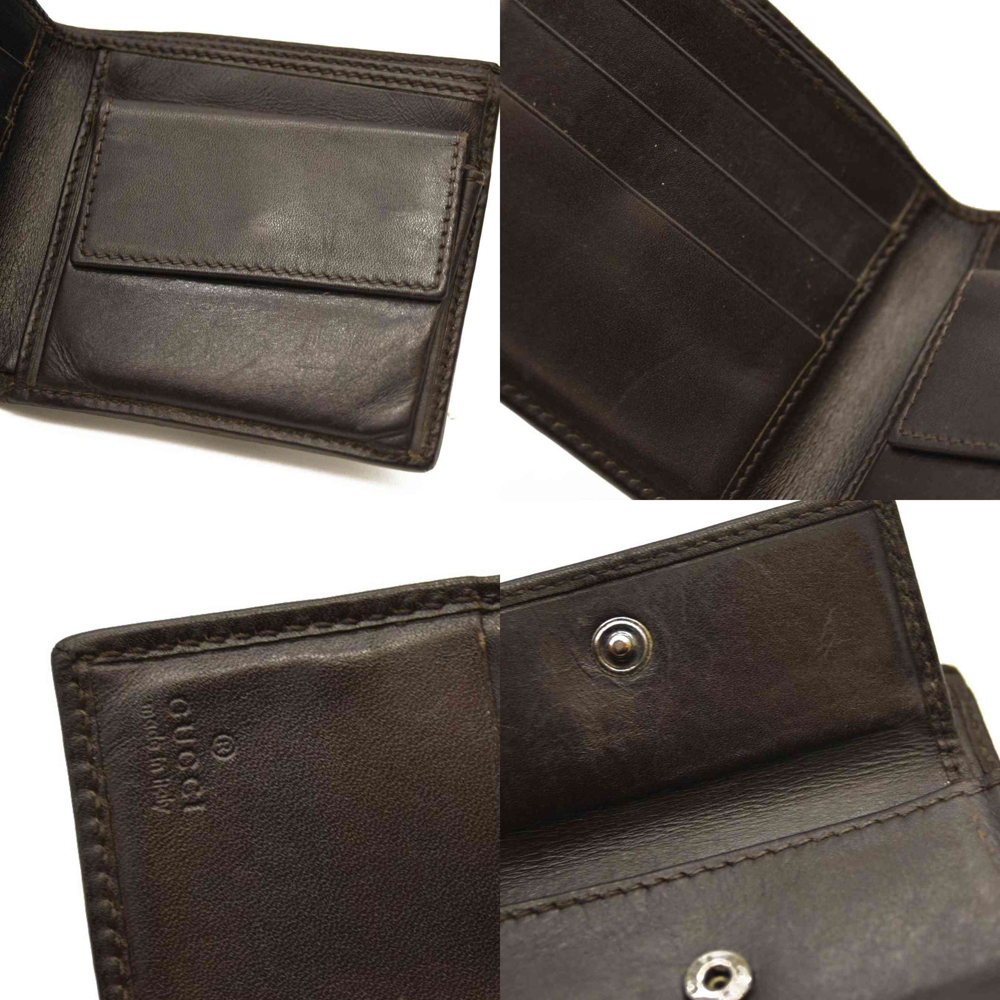 GUCCI GG Logo Canvas Leather Bifold Wallet Beige