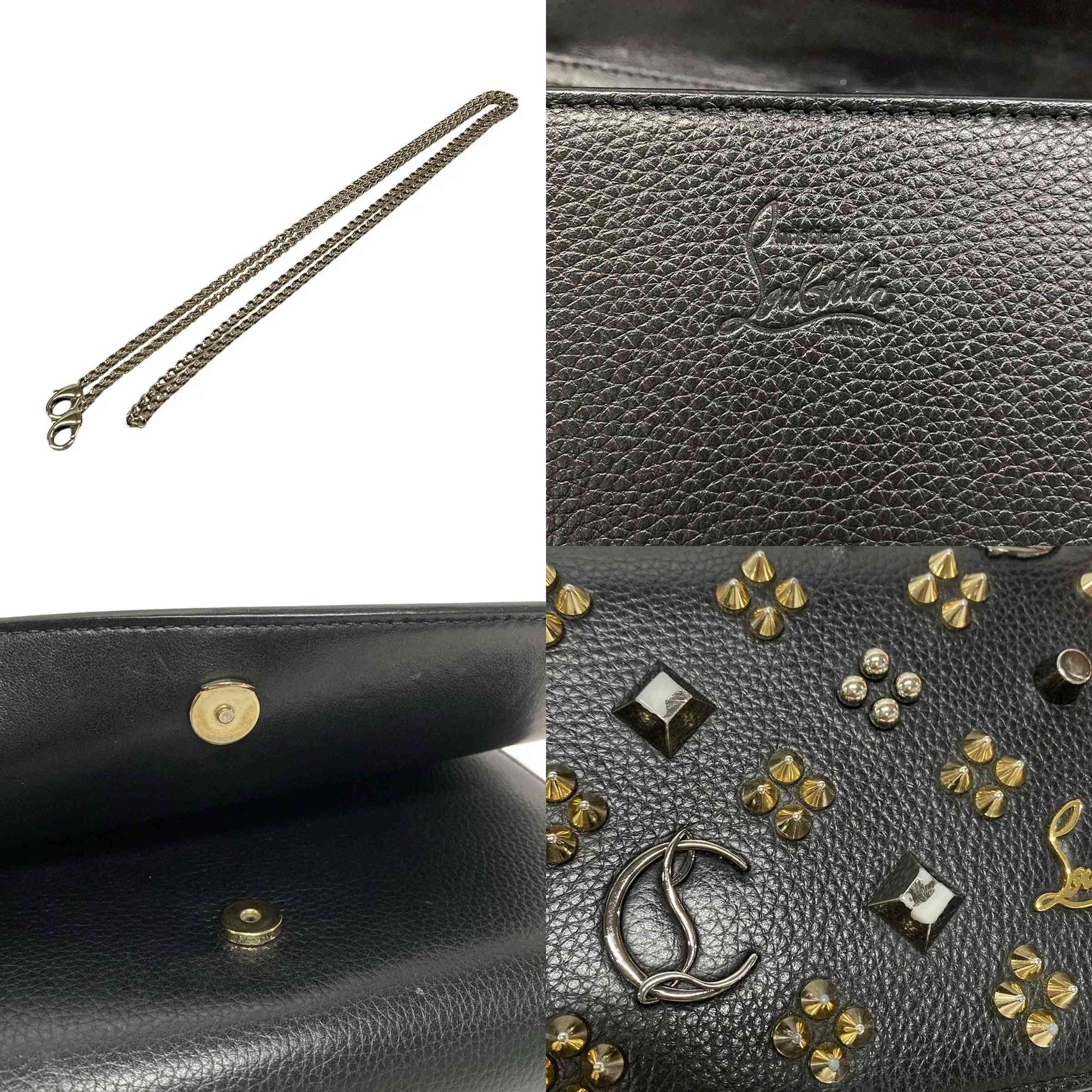 $1450 Christian Louboutin Grained Calfskin Spikes Loubinthesky Paloma Wallet On Chain Black Multimetal
