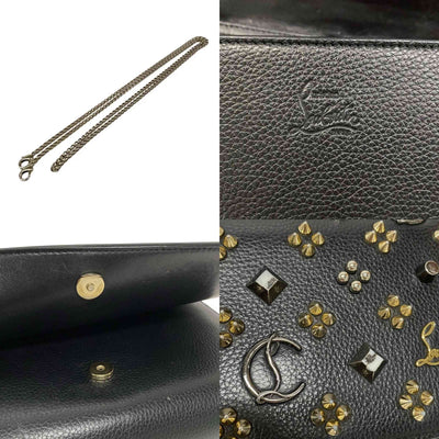 $1450 Christian Louboutin Grained Calfskin Spikes Loubinthesky Paloma Wallet On Chain Black Multimetal