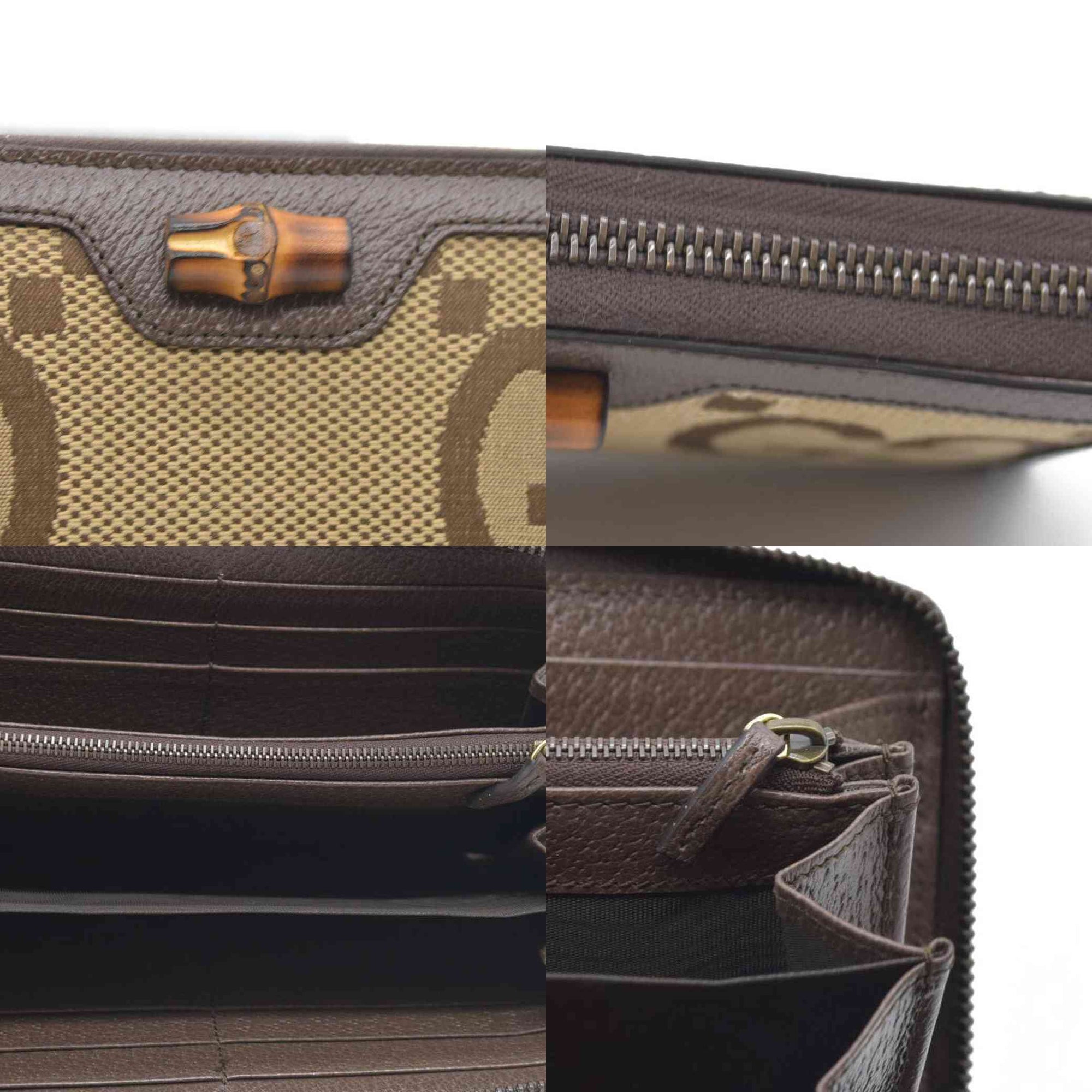 $850 CONSIGNMENT Gucci  Monogram Jumbo GG Textured Dollar Calfskin Diana Zip Around Continental Wallet Camel Ebony New Acero